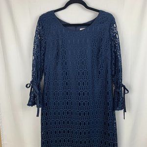 Dress Barn NWT Blue Lace Dress RIBBON Sleeve S 14